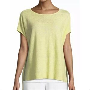 EILEEN FISHER Yarow Organic Linen Sweater Bateau Neck Poncho Yellow Top L NEW